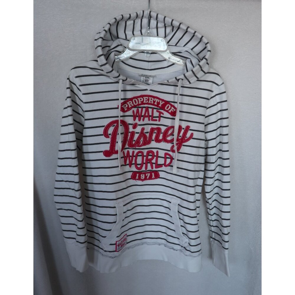 Disney Parks hooded striped sweatshirt, embroidered and appliqued Lg Child